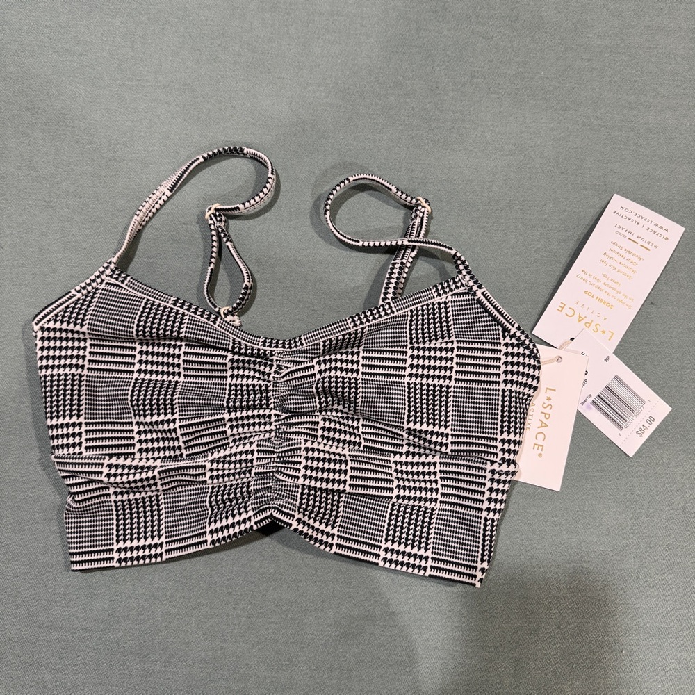 NWT - L*Space Soren Top Monochrome Houndstooth Crop Top Sports Bra